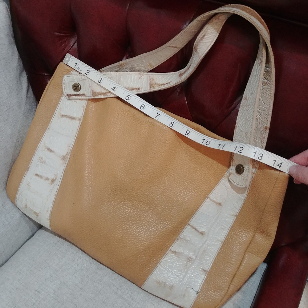 Petusco genuine Spanish leather tan & white double strap roomy handbag - Picture 5 of 10